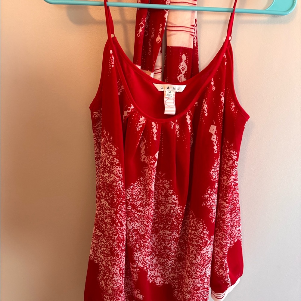 CAbi Red and White Camisole Top